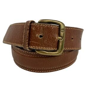 Gucci Vintage Leather Belt Brass Buckle Brown Distressed Size 36 Made in Italy